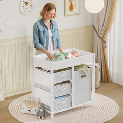 AIYAPLAY Baby Changing Unit with 4 Storage Drawers & Changing Mat – White