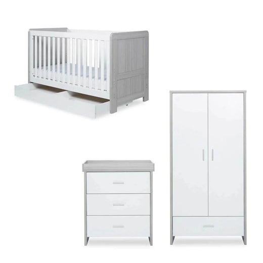 Ickle Bubba Pembrey Furniture Set Under Drawer Ash Grey & White 3 pcs - Fibre Mattress