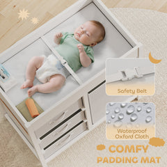 AIYAPLAY Baby Changing Unit with 4 Storage Drawers & Changing Mat – White