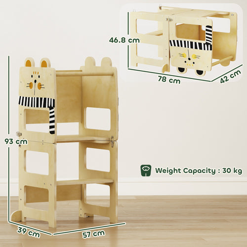AIYAPLAY 3-in-1 Toddler Step Stool with Chalkboard – Natural