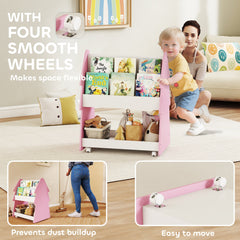 AIYAPLAY Kids Bookshelf & Toy Storage Unit – Pink