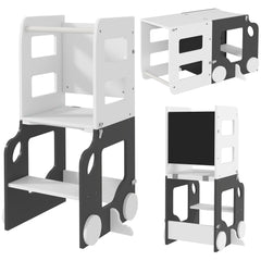 AIYAPLAY 4-in-1 Toddler Step Stool with Safety Rail – Grey