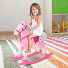 HOMCOM Plush Rocking Horse with Sound – Pink (3–6 Years)