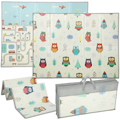 AIYAPLAY Foldable Baby Play Mat – Double-Sided Car Track & Owl Design, 200 x 150 cm