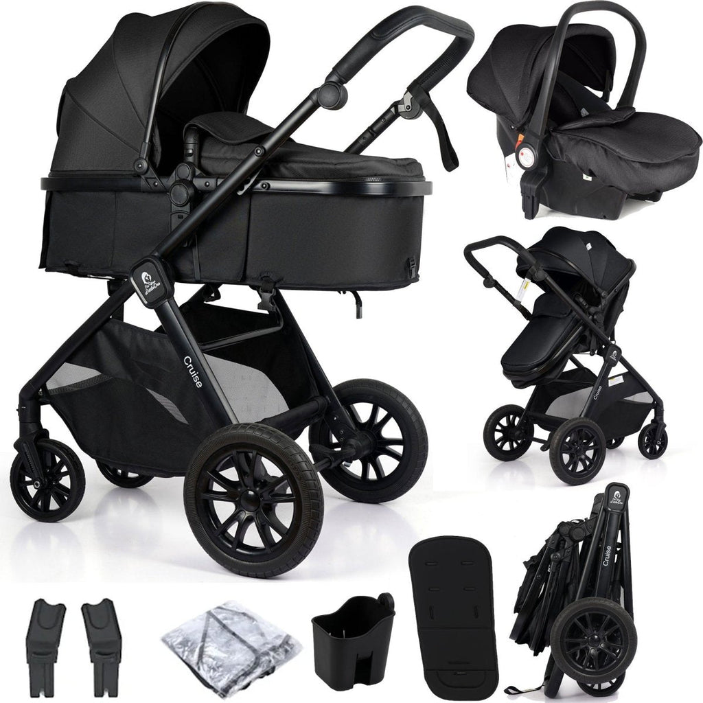 Cruise 3 In 1 Travel System With i-Size Car Seat - Eclipse Black (Free Cupholder / Seat Liner Included!)