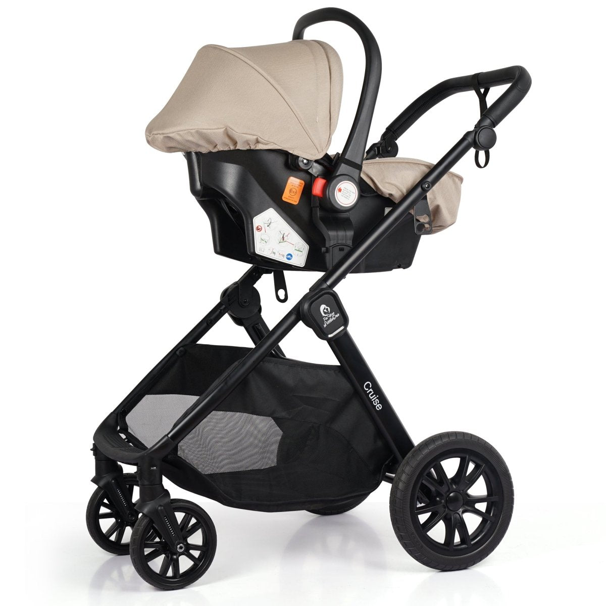 3 In 1 Travel System With i-Size Car Seat - Dune Beige (Free Cupholder And Seat Liner Included!)