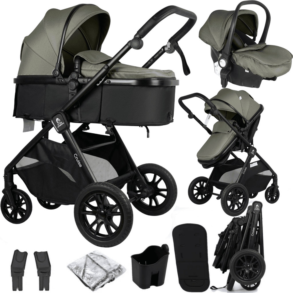 Cruise 3 In 1 Travel System With i-Size Car Seat - Pebble Sage (Free Cupholder And Seat Liner Included!)