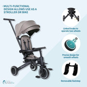 Foryourlittleone Xplor 6 in 1 Foldable Trike - Grey Olive (10m-4y) image 3