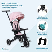 Foryourlittleone Xplor Plus 6 in 1 Foldable Trike - Pastel Pink (10m-4y) image 3