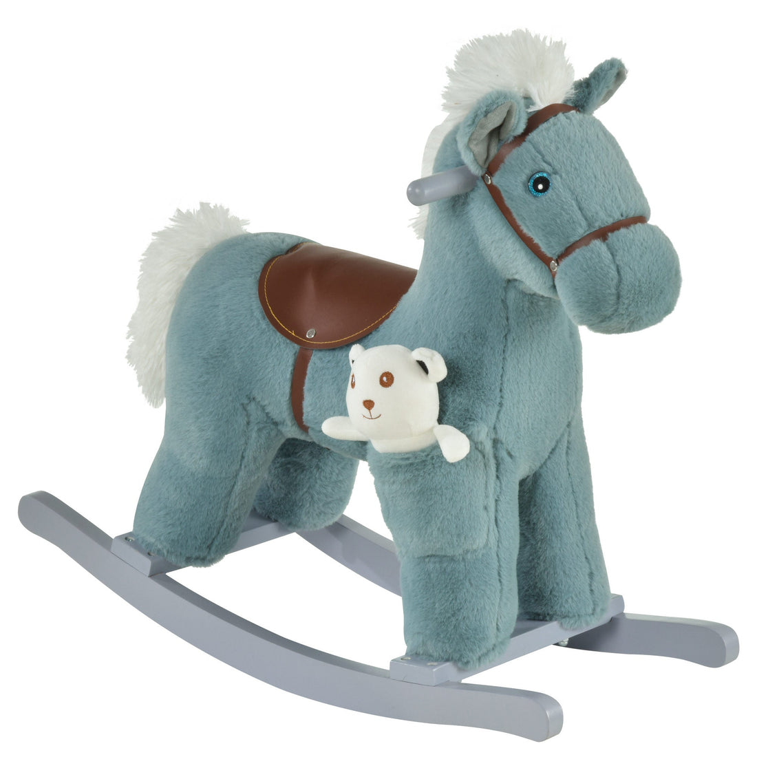 HOMCOM Plush Rocking Horse with Sound – Blue (18–36 Months)