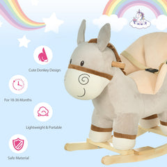 HOMCOM Plush Donkey Rocking Toy with Sound – Grey (18–36 Months)