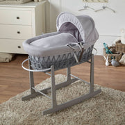 Grey Waffle Grey Wicker Baby Moses Basket With Stand image 1