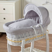 Grey Waffle White Wicker Baby Moses Basket With Stand image 7