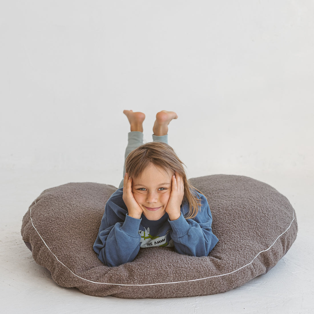 MINICAMP Boucle Fabric Kids Floor Cushion in Grey