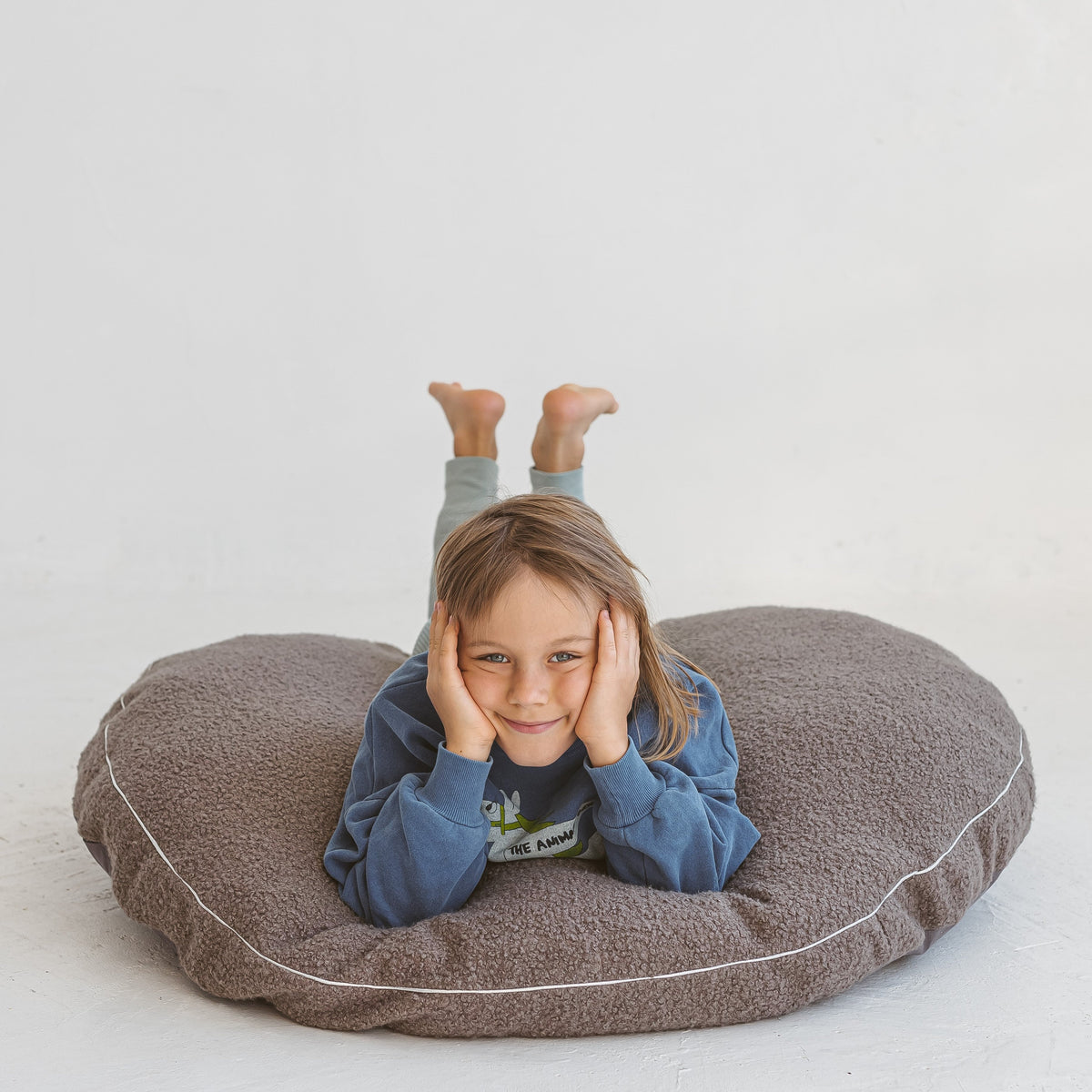 MINICAMP Boucle Fabric Kids Floor Cushion in Grey
