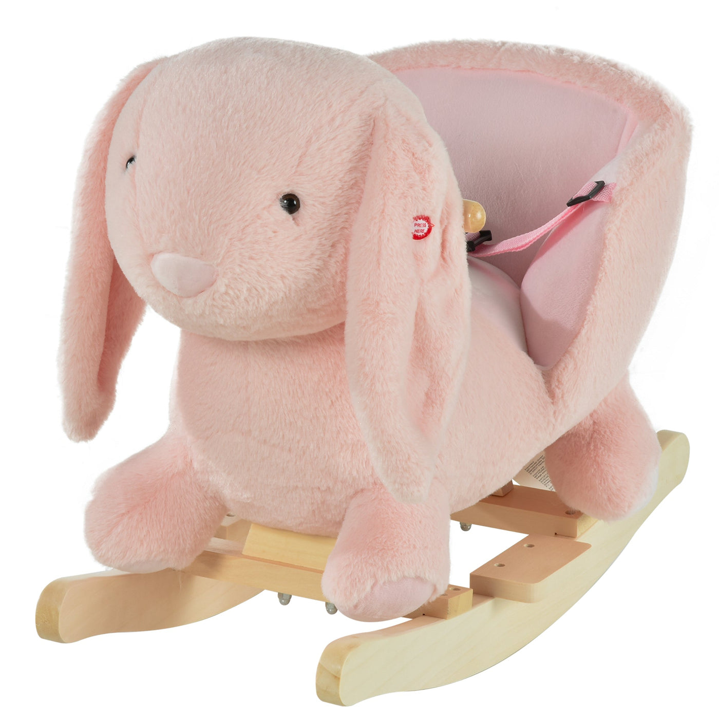 HOMCOM Plush Rabbit Rocking Toy with Sound – Pink (18–36 Months)