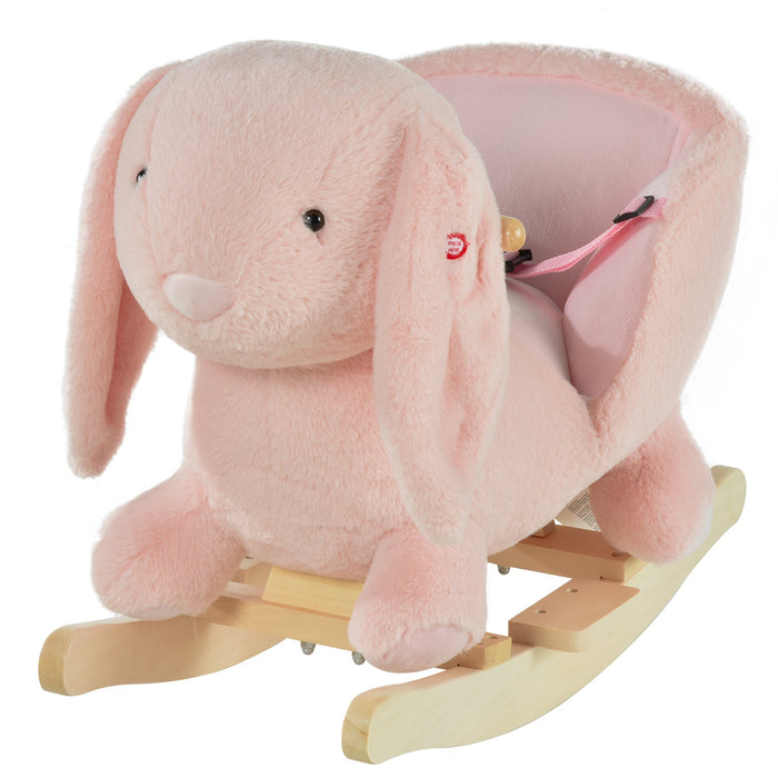 HOMCOM Plush Rabbit Rocking Toy with Sound – Pink (18–36 Months)