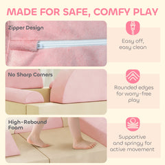 AIYAPLAY 12-Piece Modular Kids Play Sofa – Pink