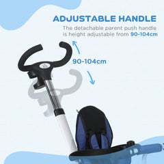 HOMCOM 6-in-1 Baby Push Tricycle with Parent Handle – Dark Blue