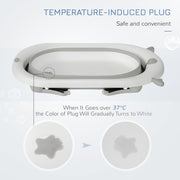 HOMCOM Foldable Baby Bathtub Set, Collapsible Bath Tub with Thermostatic Water Plug, Non-Slip Support, Cushion Pad, Drain Plugs, for Newborn to 3 Years - Offwhite image 8