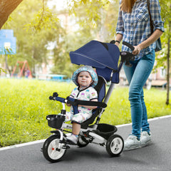 HOMCOM 6-in-1 Baby Push Tricycle with Parent Handle – Dark Blue
