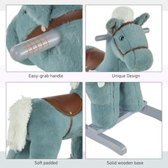 HOMCOM Plush Rocking Horse with Sound – Blue (18–36 Months)