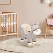 HOMCOM Plush Donkey Rocking Toy with Sound – Grey (18–36 Months) image 2
