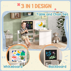 AIYAPLAY 3-in-1 Kids Table & Chair Set with Storage – White
