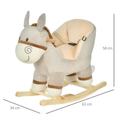 HOMCOM Plush Donkey Rocking Toy with Sound – Grey (18–36 Months)