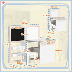 AIYAPLAY 3-in-1 Kids Table & Chair Set with Storage – White