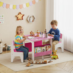 AIYAPLAY Kids Table & Chair Set with Bookshelves – Pink