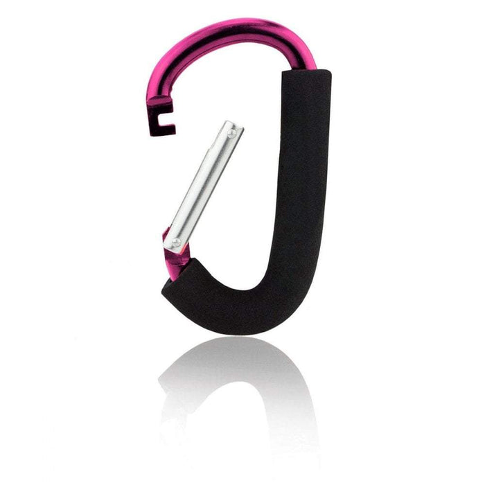 Large buggy clip with black fabric loop, pink trim, and silver metal clasp
