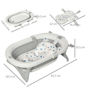 HOMCOM Foldable Baby Bathtub Set, Collapsible Bath Tub with Thermostatic Water Plug, Non-Slip Support, Cushion Pad, Drain Plugs, for Newborn to 3 Years - Offwhite image 3