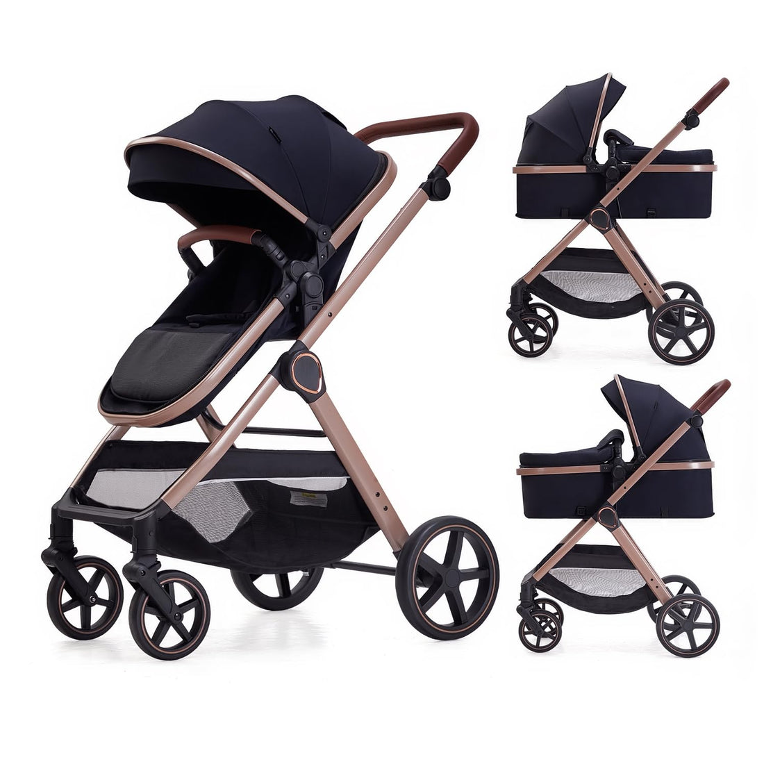 LORTSYBAB 2-in-1 Baby Stroller | Convertible Bassinet Pram for Newborn–36 Months (Black)