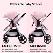 LORTSYBAB 2-in-1 Baby Stroller with Reversible Seat – Folding Pram for 0-36 Months (Pink) image 3