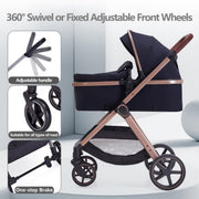 LORTSYBAB 2-in-1 Baby Stroller | Convertible Bassinet Pram for Newborn–36 Months (Black) image 6