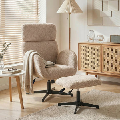 HOMCOM Swivel Rocking Armchair with Footstool – Adjustable Velvet Accent Chair