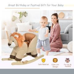HOMCOM Plush Lion Rocking Toy with Sound – Brown (18–36 Months)