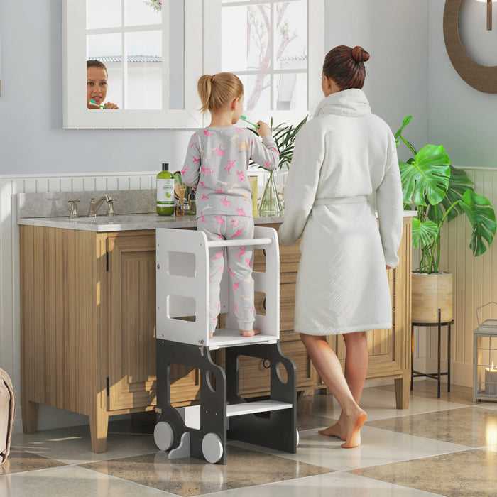AIYAPLAY 4-in-1 Toddler Step Stool with Safety Rail – Grey