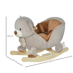 HOMCOM Plush Bear Rocking Toy with Sound – Grey (18–36 Months)