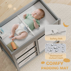 AIYAPLAY Baby Changing Unit with 4 Storage Drawers & Changing Mat – Grey