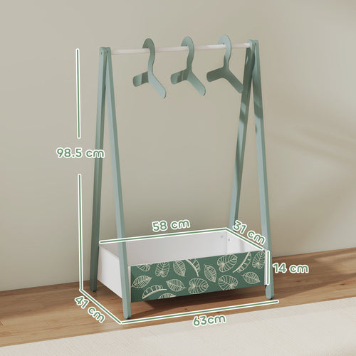 AIYAPLAY Children's Clothing Rack with Storage Shelf – Green