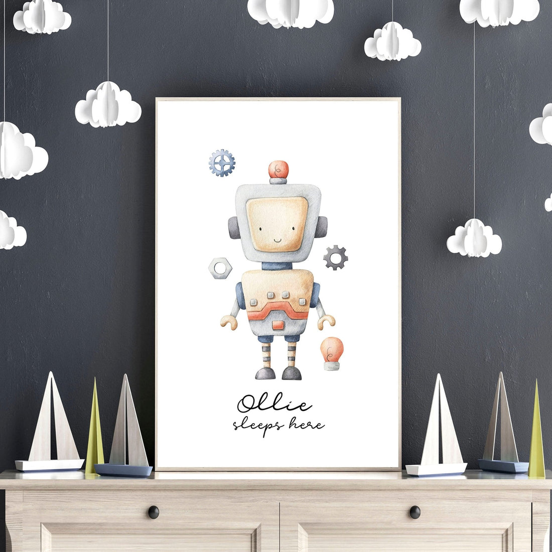 Retro Robot Nursery Wall Art Print