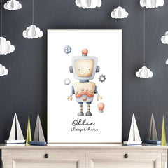 Retro Robot Nursery Wall Art Print