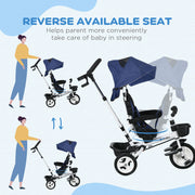 HOMCOM 6-in-1 Baby Push Tricycle with Parent Handle – Dark Blue image 6