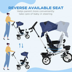 HOMCOM 6-in-1 Baby Push Tricycle with Parent Handle – Dark Blue