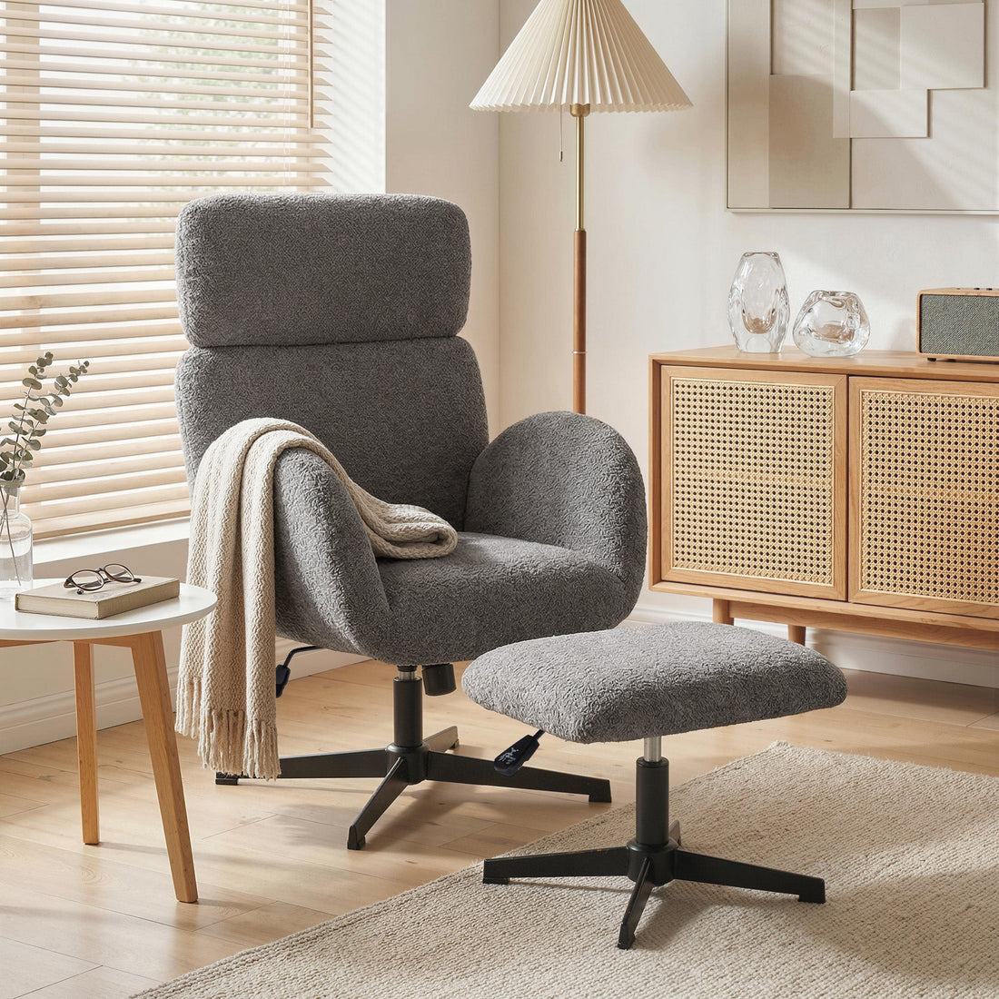 HOMCOM Swivel Rocking Armchair with Footstool – Adjustable Velvet Accent Chai