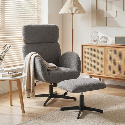 HOMCOM Swivel Rocking Armchair with Footstool – Adjustable Velvet Accent Chai