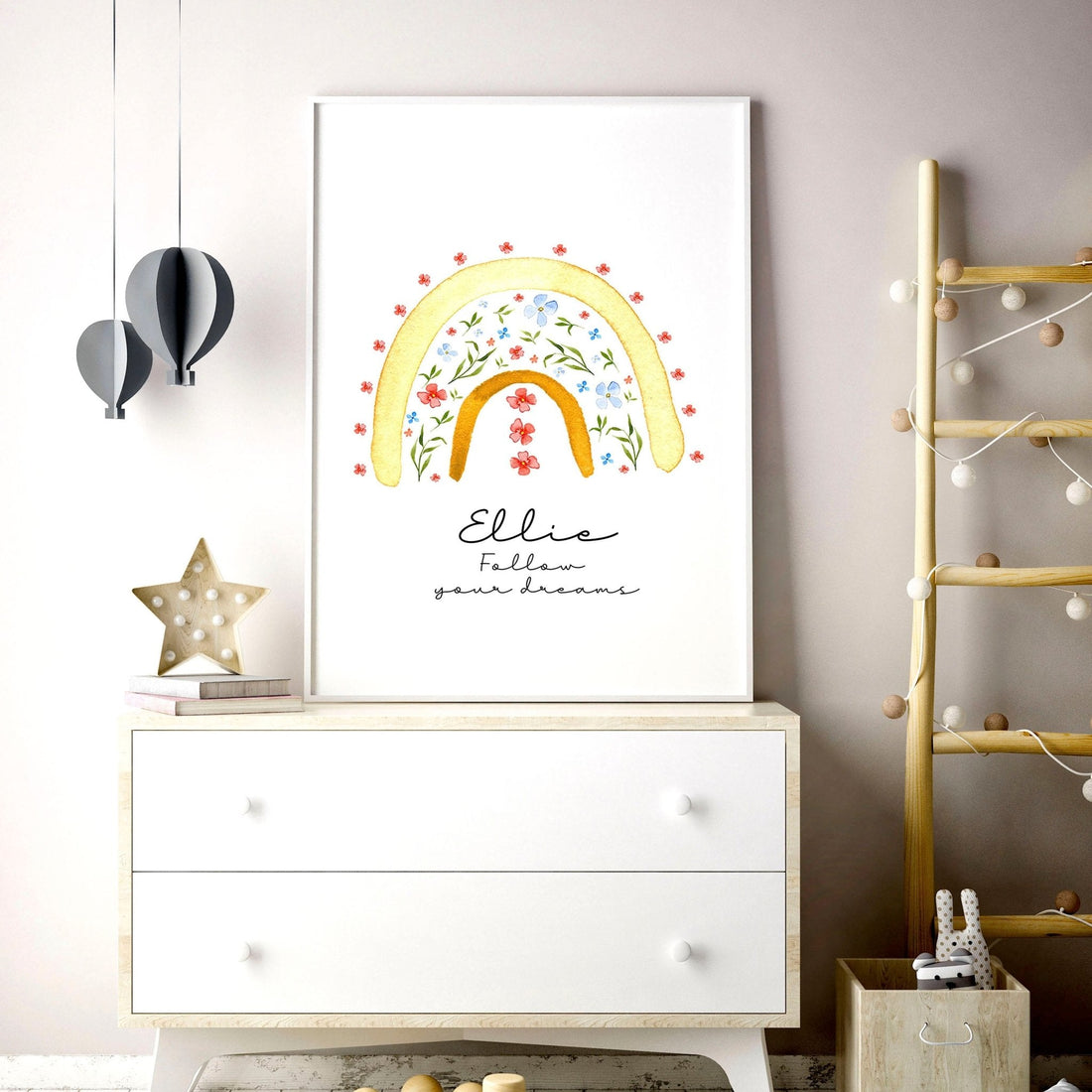 Personalised Rainbow Nursery Wall Art Prints
