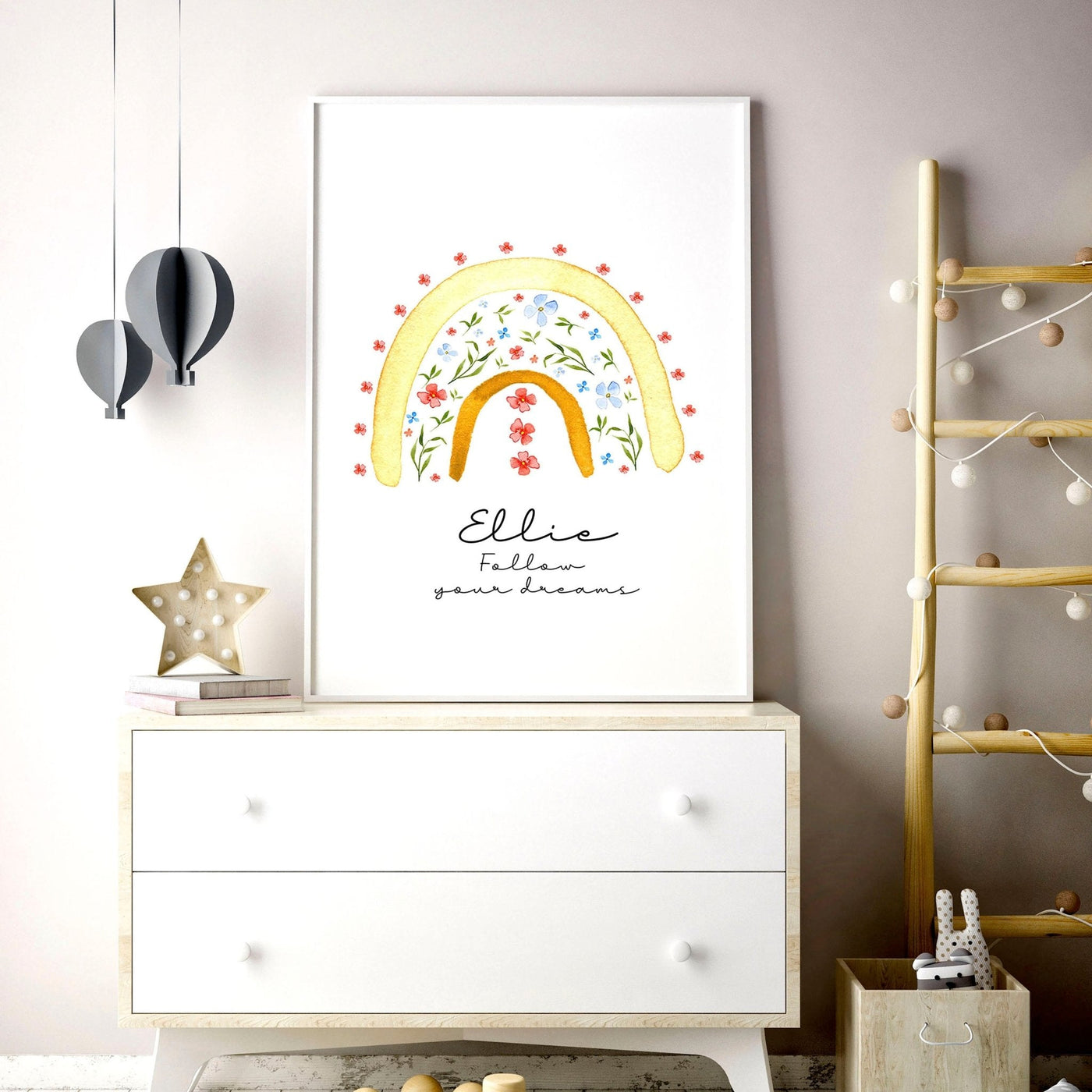 Personalised Rainbow Nursery Wall Art Prints